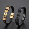 Bracelet homme cuir noir clé grecque