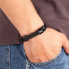 Bracelet homme cuir noir clé grecque