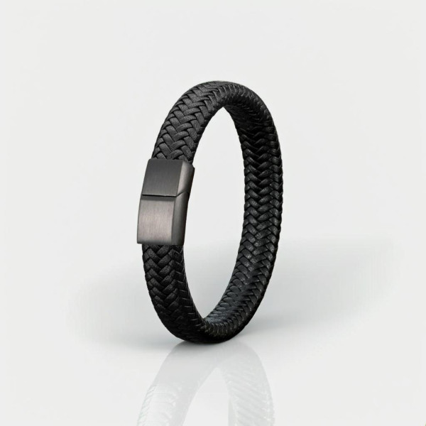 Bracelet homme cuir tresse fermoir magnétique