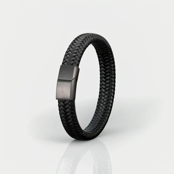 Bracelet homme cuir tresse fermoir magnétique