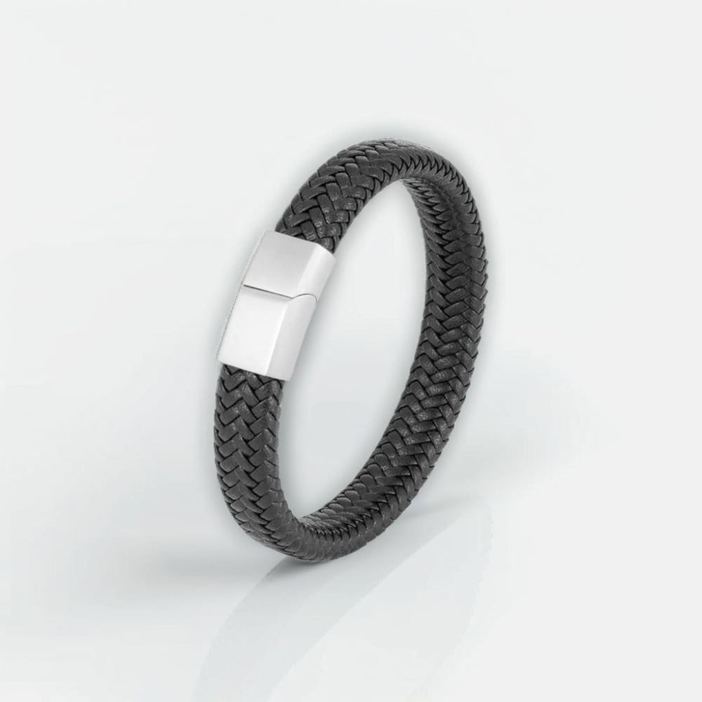 Bracelet homme cuir tresse fermoir magnétique