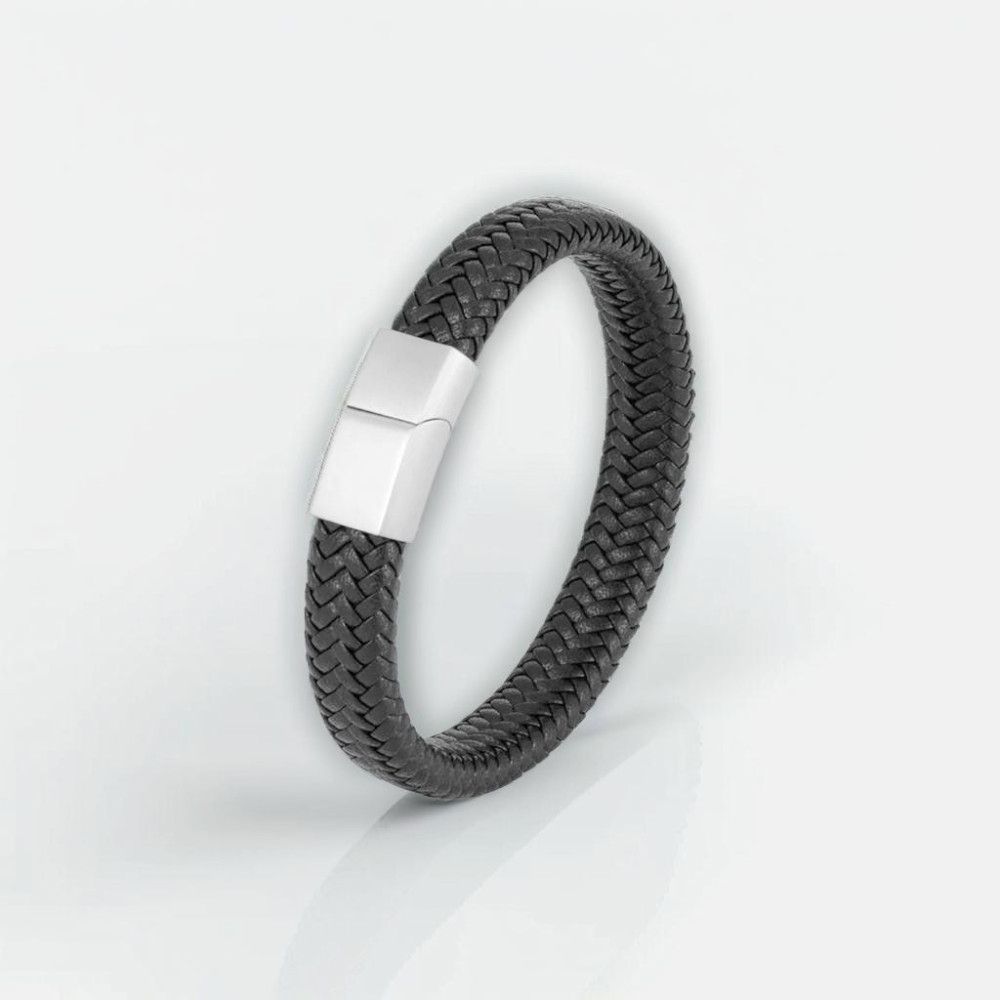 Bracelet homme cuir tresse fermoir magnétique
