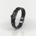 Leren herenarmband met zwart lint en marineblauw anker