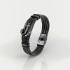 Bracelet homme cuir ruban noir ancre marine
