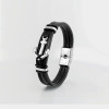 Bracelet homme cuir ruban noir ancre marine