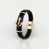 Bracelet homme cuir ruban noir ancre marine