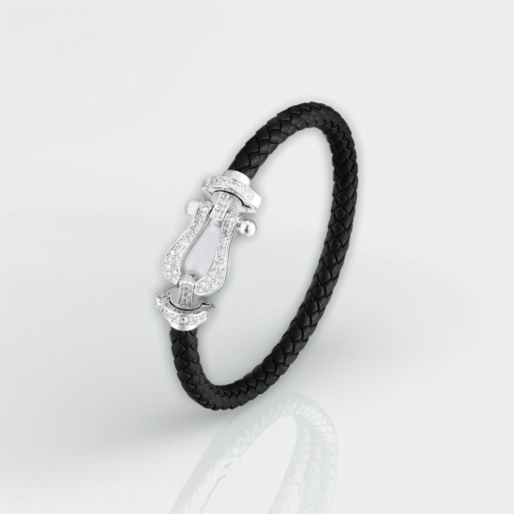 Leren damesarmband met stalen marine beugelsluiting