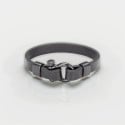 Bracciale in pelle nera con chiusura ad arco marino in acciaio