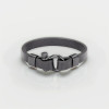 Bracelet cuir noir fermoir manille marin acier