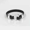 Bracelet cuir noir fermoir manille marin acier