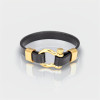 Bracelet cuir noir fermoir manille marin acier