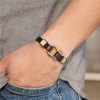 Bracelet cuir noir fermoir manille marin acier