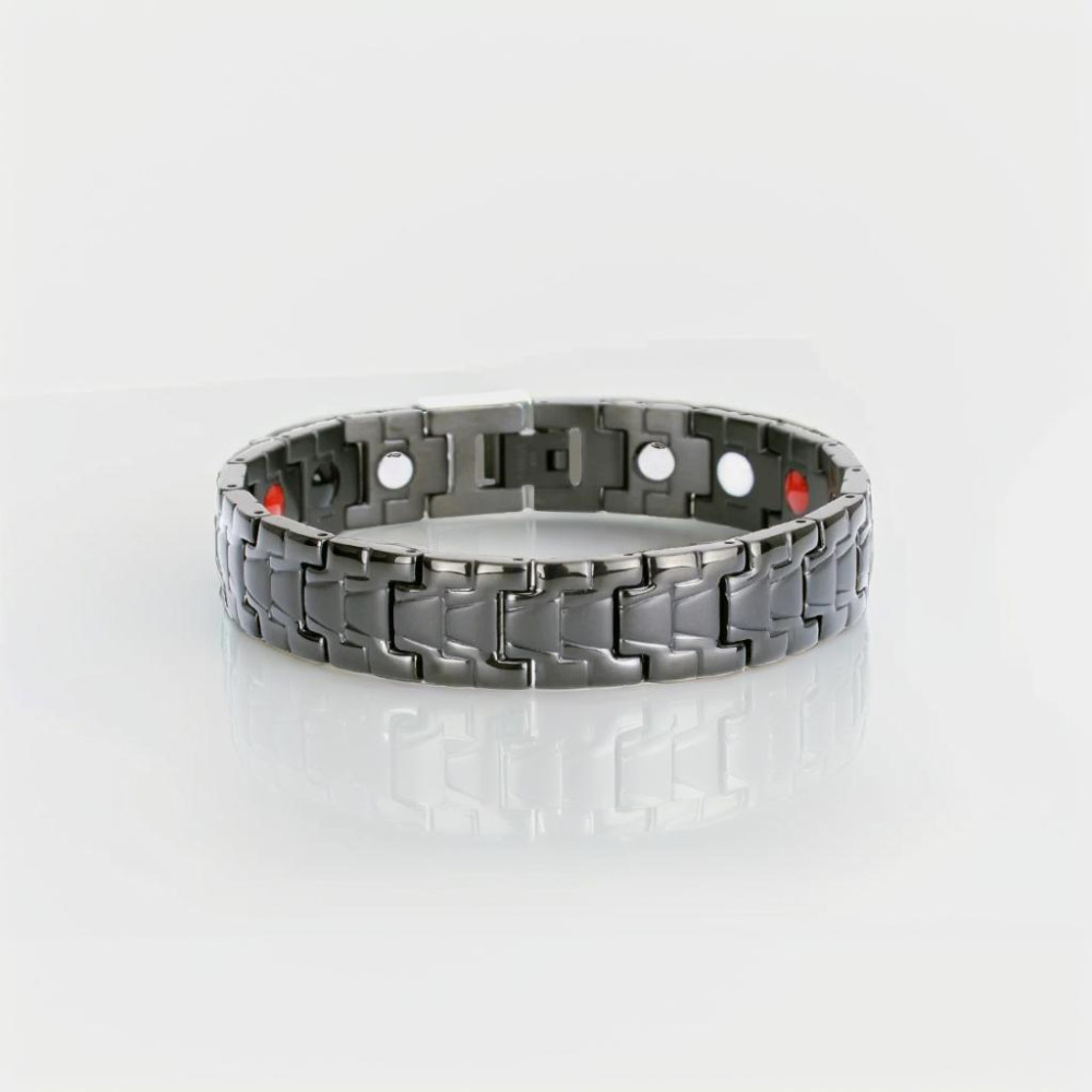 Bracelet homme acier noir magnetique aimante