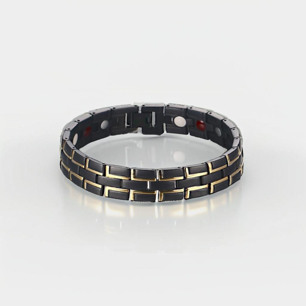 Bracciale da uomo in acciaio magnetico 2 toni spazzolato nero