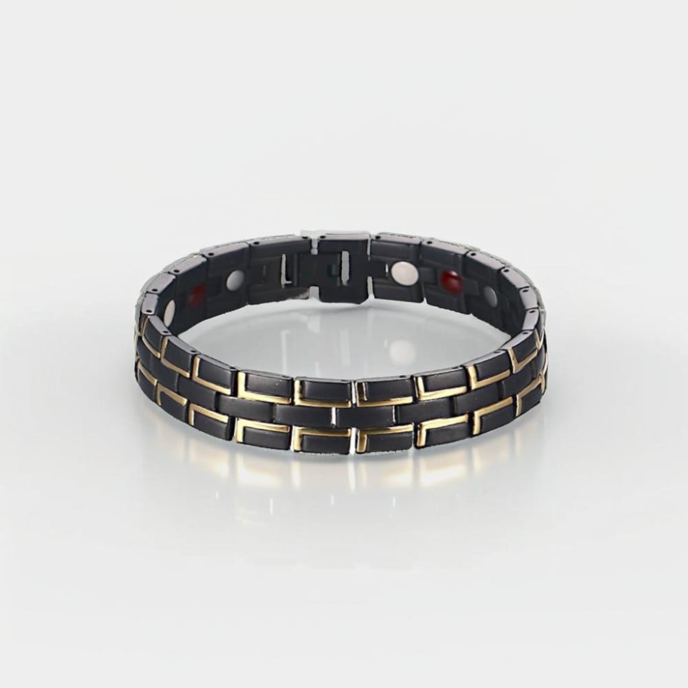 Bracelet acier magnetique homme 2ton noir brosse
