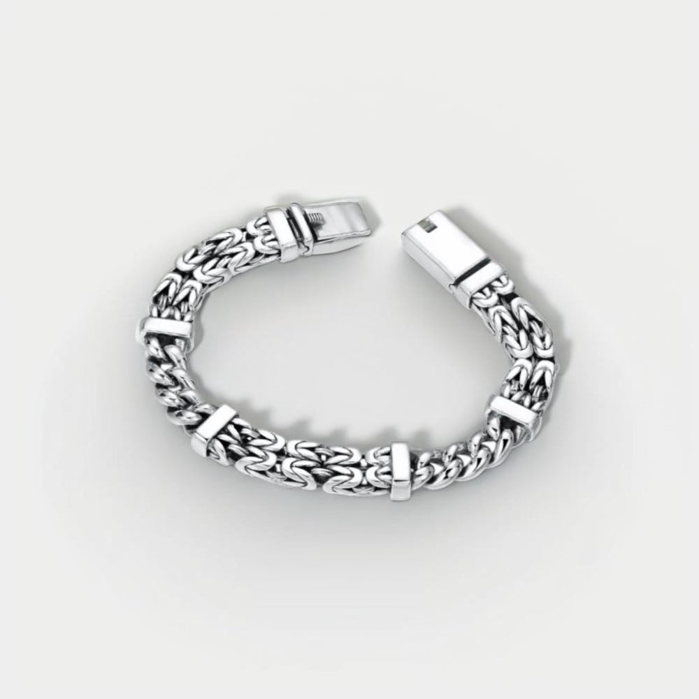 Bracelet argent massif homme segment chaine tressee
