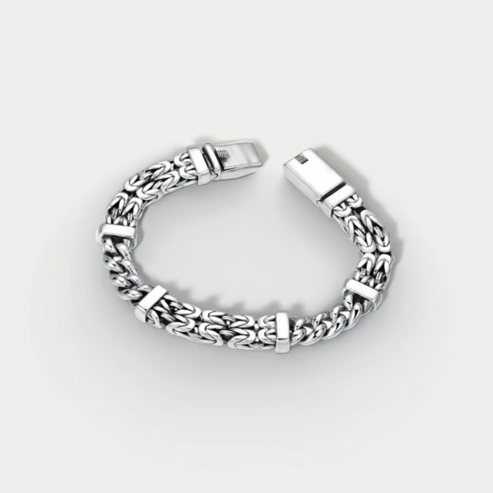 Men's Sterling Silver Braided Chain Cross Links Bracelet