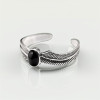 Men's bracelet solid silver bangle angel wings black onxy