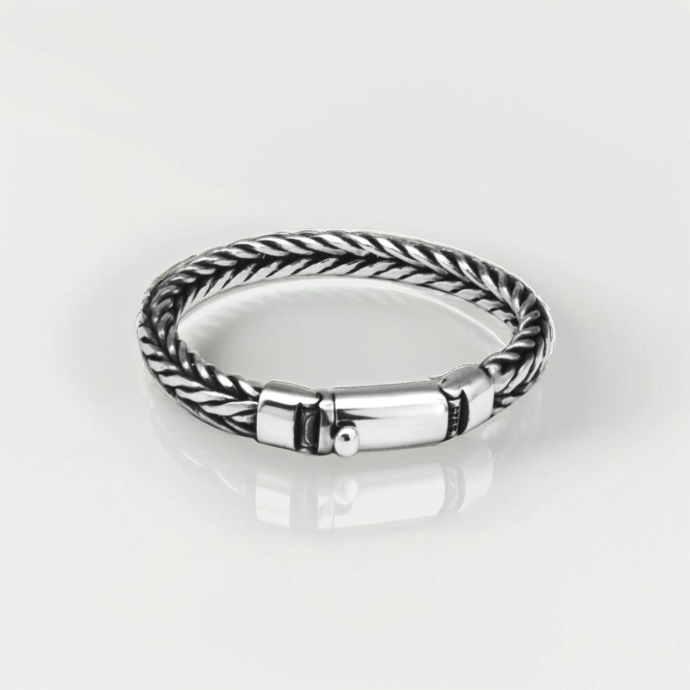 Men's sterling silver braided chain biker bracelet