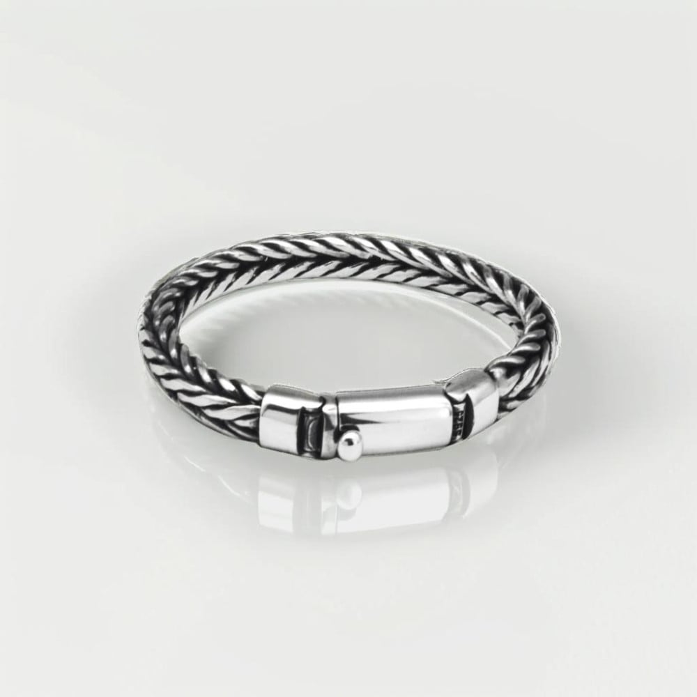 Pulsera biker biker trenzada de plata maciza para hombre