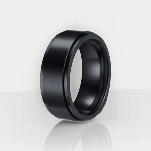 Men's Brushed Titanium Grooved Edge Custom Engraving Band Ring