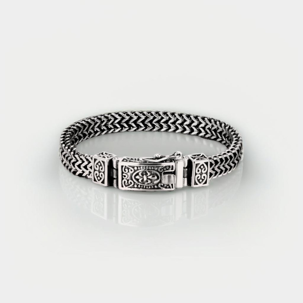 Herren-Panzer-Biker-Armband mit Fleur-de-lis-Flechtkette