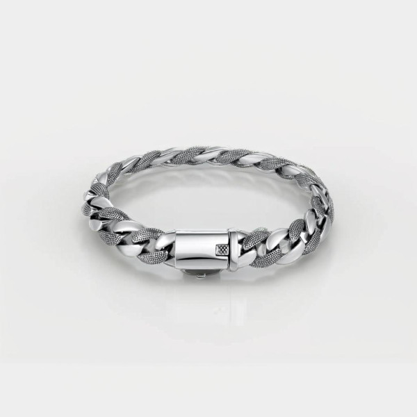 Bracelet Bikers En Argent Massif 925 – Poids 14.98g – Longueur 46 Cm – Occasion – Style Motard