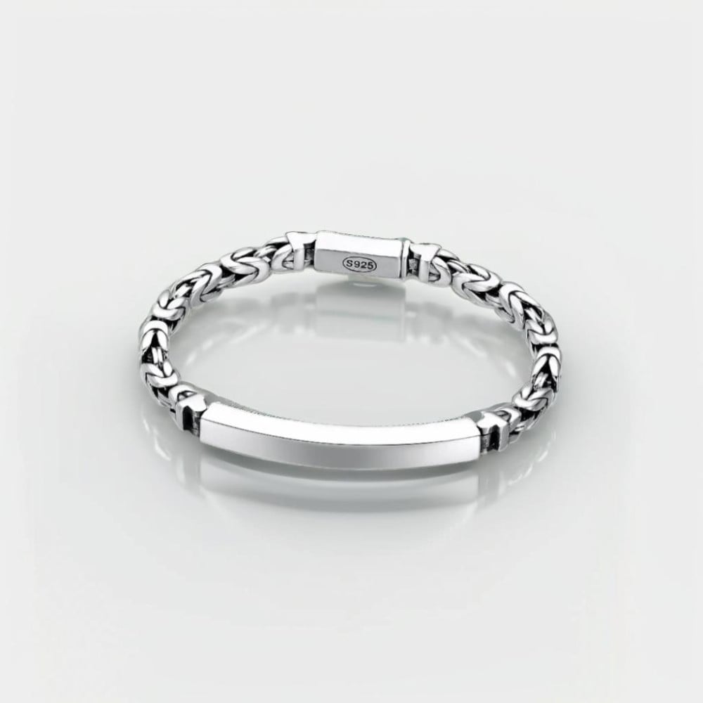Zilveren biker-kinketting mesh-armband voor heren