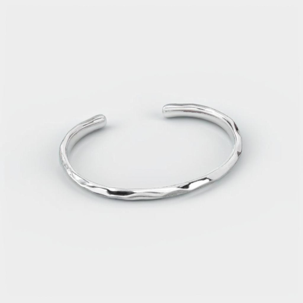 Solid silver hammered bangle bracelet for men and women