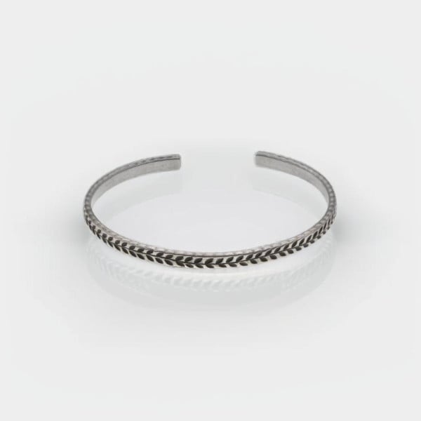 Solid silver bangle bracelet with epi of wheat motif for men and women