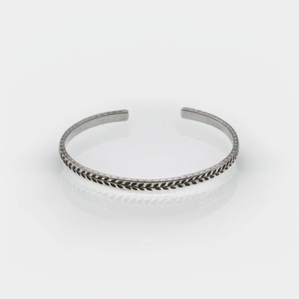 Bracelet argent massif jonc motif epi de ble homme femme