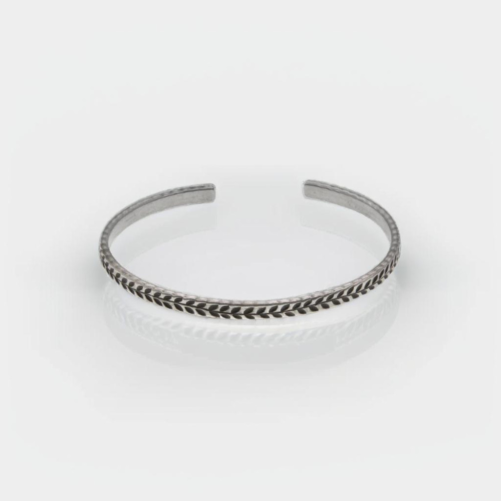 Solid silver bangle bracelet with epi of wheat motif for men and women