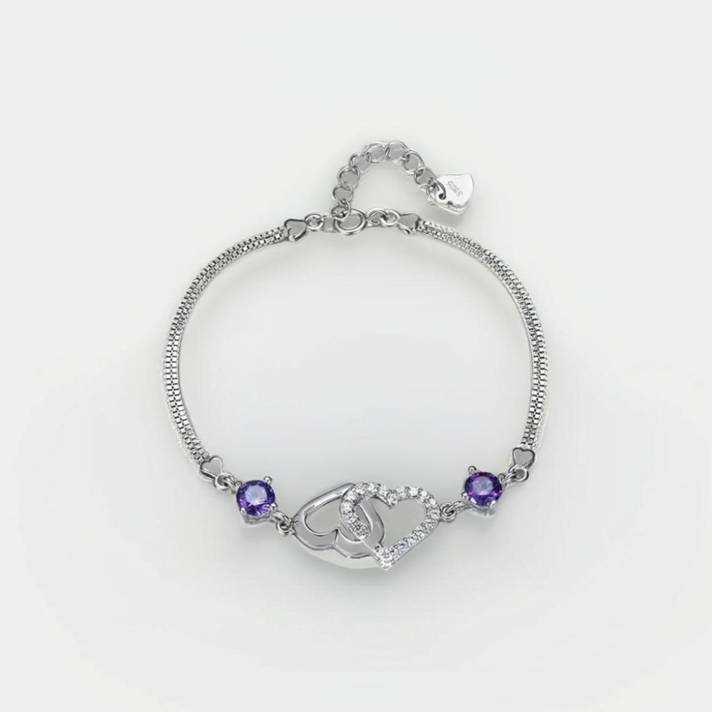 Heart Sterling Silver Cubic Zirconia Inlay Bracelet