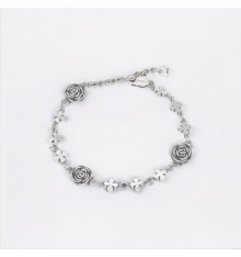 Bracelet argent 925 chaine croix rose fleur