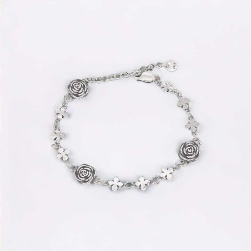 Bracelet argent 925 chaine croix rose fleur