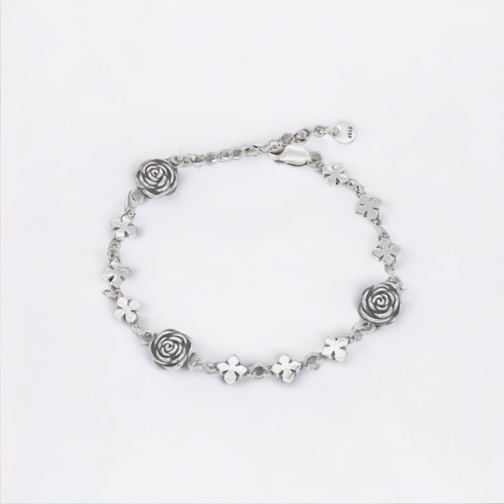 Women's d Sterling Silver cross rose chain Bracelet