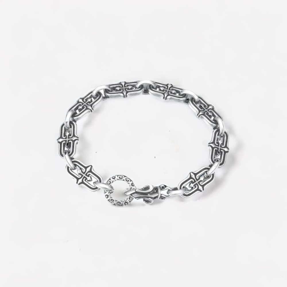 Men's Sterling Silver Bracelet Cross Fleur de lys