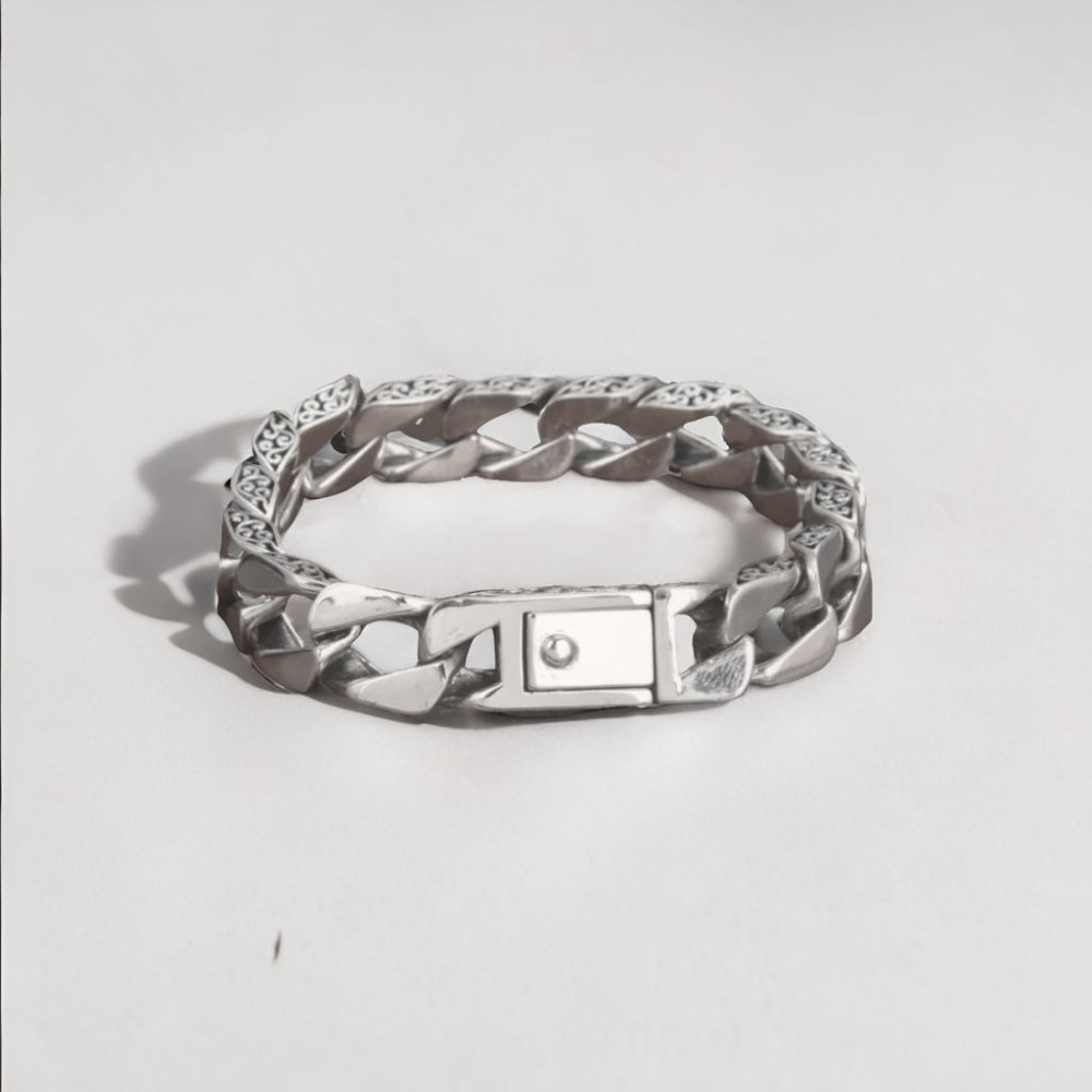 Men's Sterling Silver Cuba Chain Celtic Pattern Bracelet