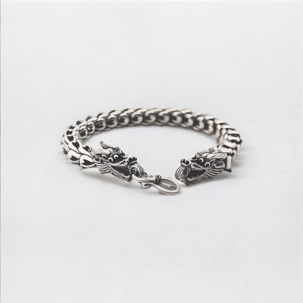Bracelet homme argent massif dragon double tete