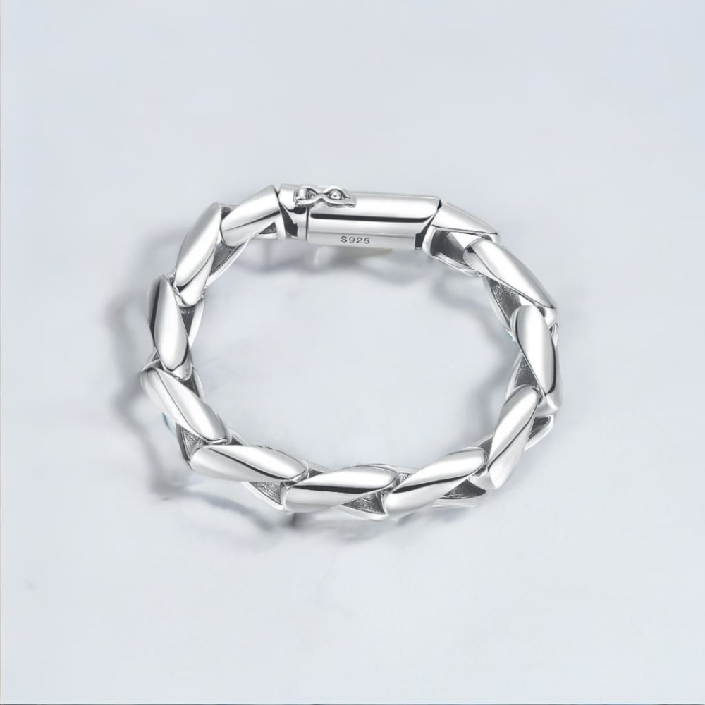 Men's Braided Cylinderical Sterling Silver Biker Bracelet
