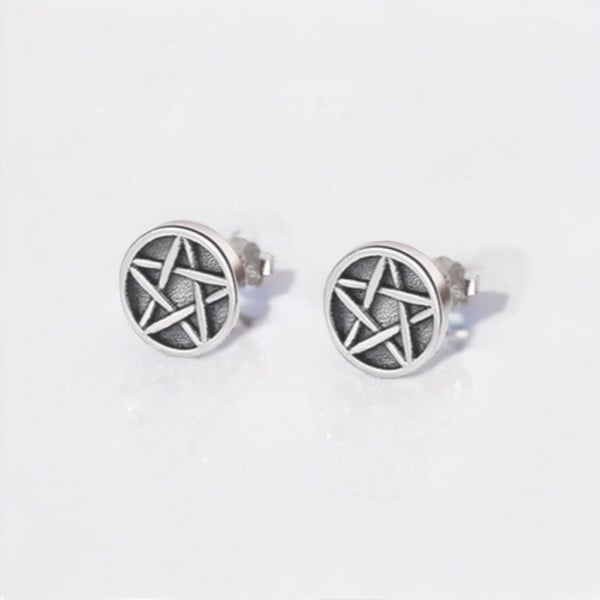 Boucles d'oreilles clous argent pentacles punk star homme femme