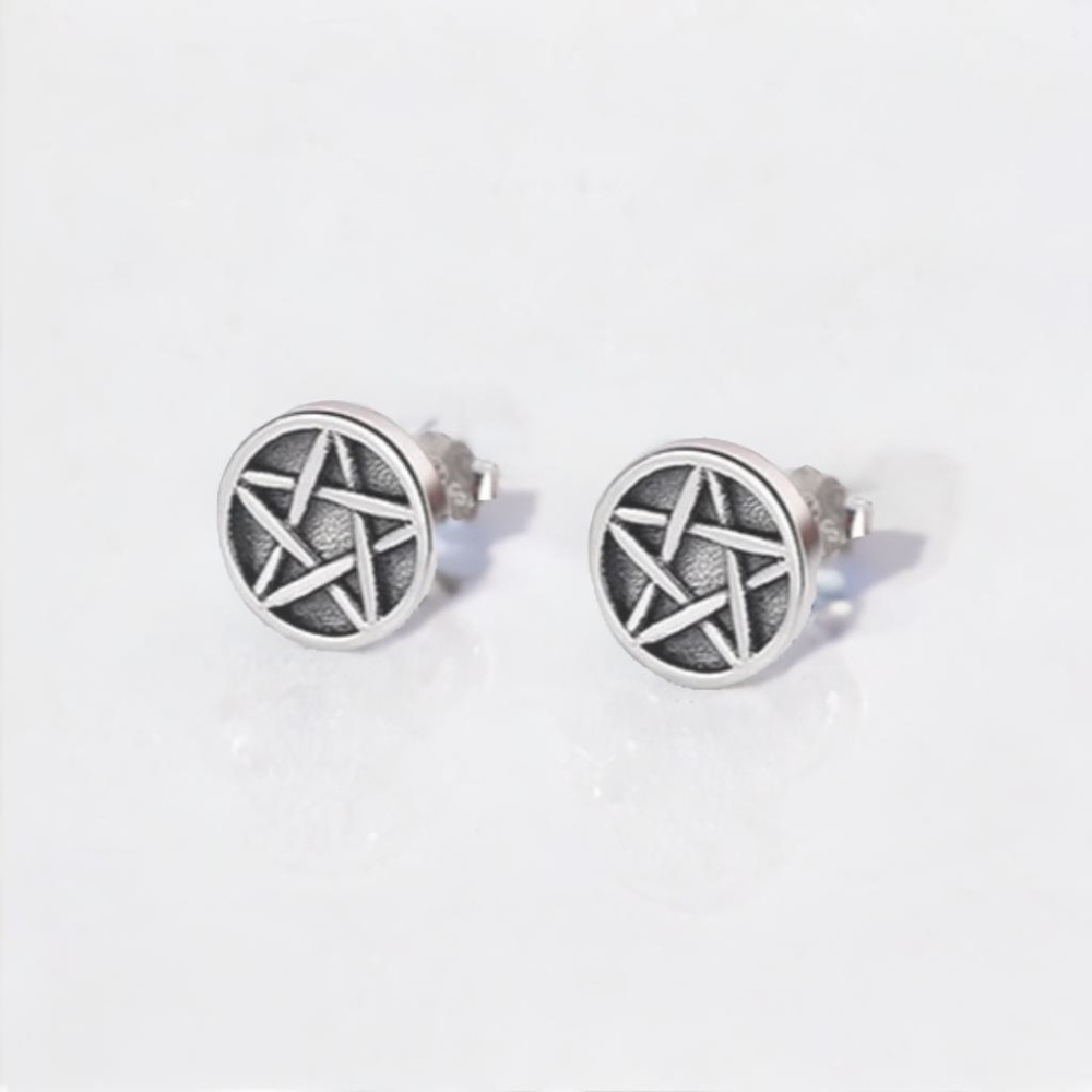 Pendientes de plata con pentáculos de estrella punk para hombre y mujer