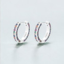 Silver hoop earrings for men and women with zirconium paving