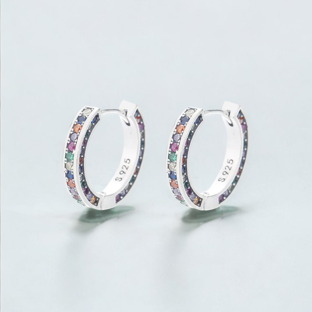 Silver hoop earrings for men and women with zirconium paving