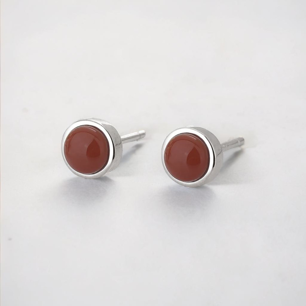Boucles d'oreilles clous argent onyx rouge homme femme