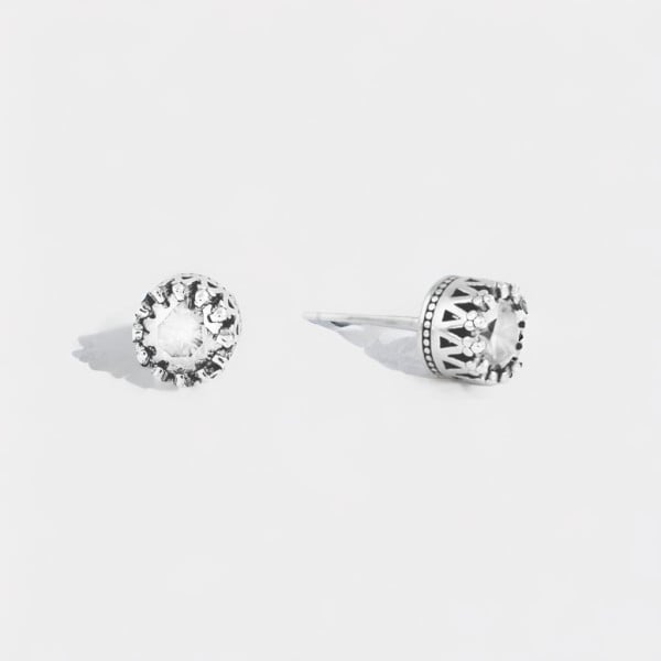 Boucles d'oreilles clous Argent couronne zirconium