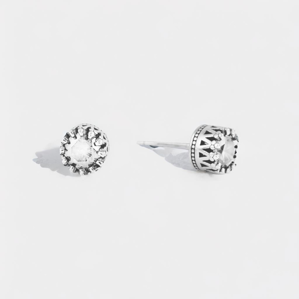 Sterling Silver Crown Earrings Cubic Zirconia Inlay
