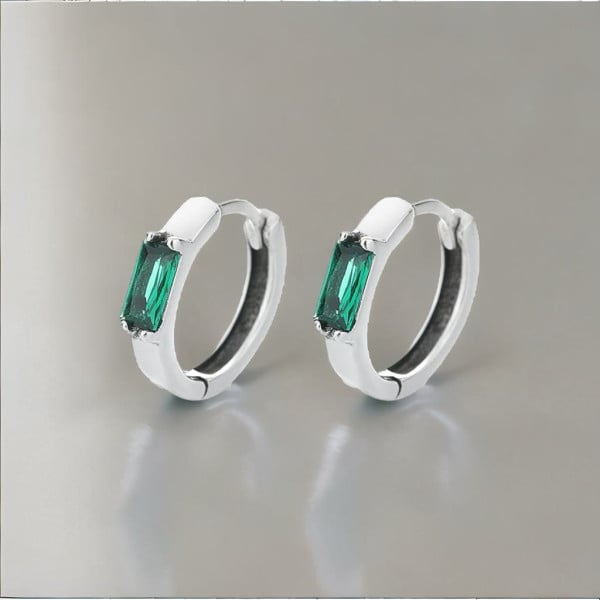 Boucles d'oreilles argent creoles zirconium vert homme femme