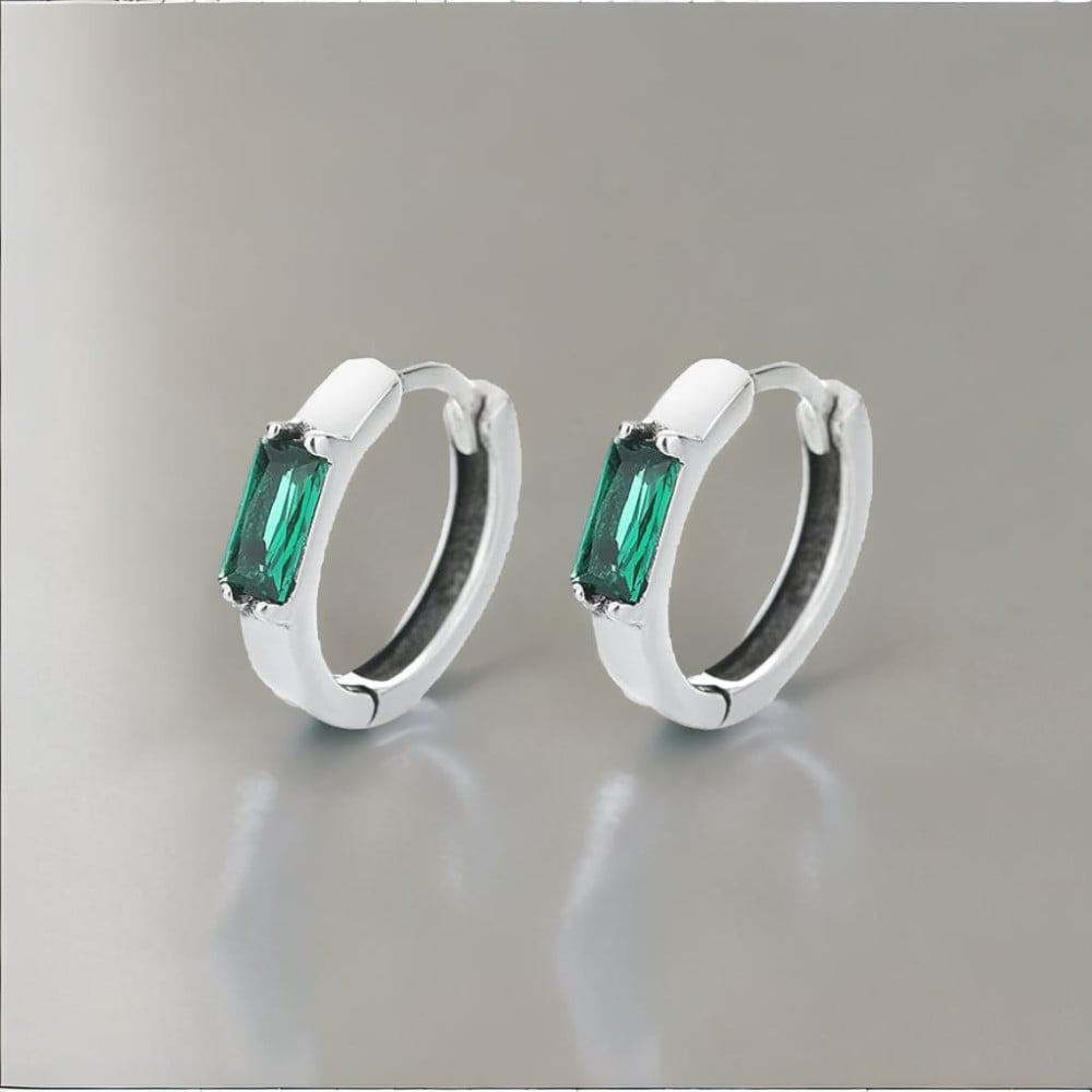 Boucles d'oreilles argent creoles zirconium vert homme femme