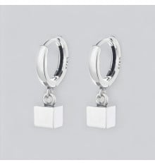 Pendientes aros plata cubo colgante